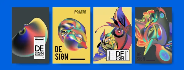 カラフルな抽象的な液体 流体のポスターとカバー デザイン 最小限の幾何学的なパターンのグラデーション背景 — ストックベクタ