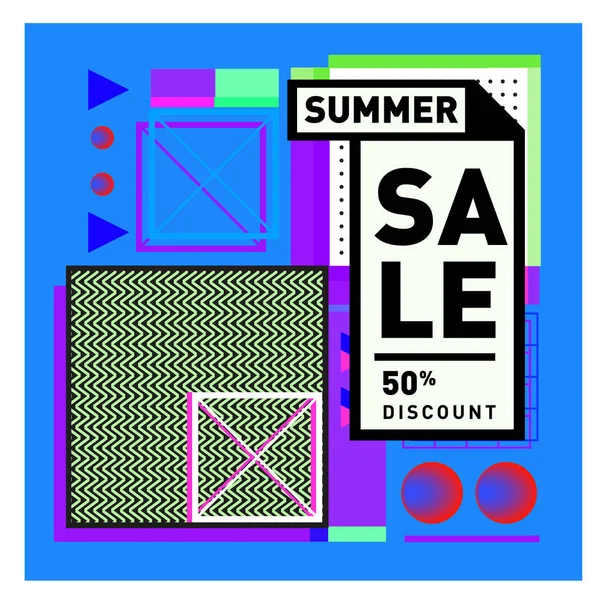 Summer Sale Memphis Style Web Banner Fashion Travel Discount Poster — Stock Vector