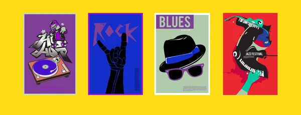 Vektorové Sada Šablony Návrhu Plakát Hudební Událost Rock Jazz Blues — Stockový vektor