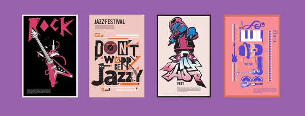 Wektor Zestaw Muzyka Zdarzenia Plakat Projekt Szablon Rock Jazz Blues — Wektor stockowy