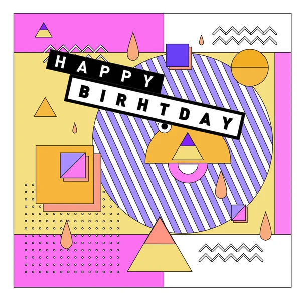 Feliz Aniversário Memphis Design Vetor Estilo Para Cartões Felicitações Cartaz — Vetor de Stock
