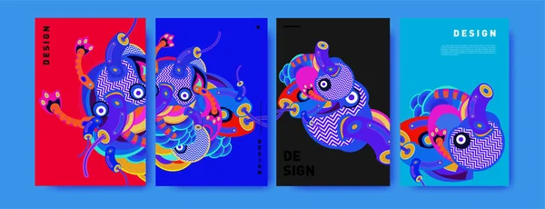 Designemal Abstrakt Fargerik Collage Doodelillustrasjon Utforming Væskeomslag Blå Gul Rød – stockvektor