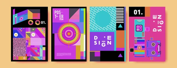 Abstrakta Färgstarka Collage Affisch Designmall Cool Geometriska Och Flytande Omslagsdesign — Stock vektor