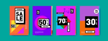 Satış ve indirim poster seti. Banner ve reklam tanıtımı için renkli arka plan.
