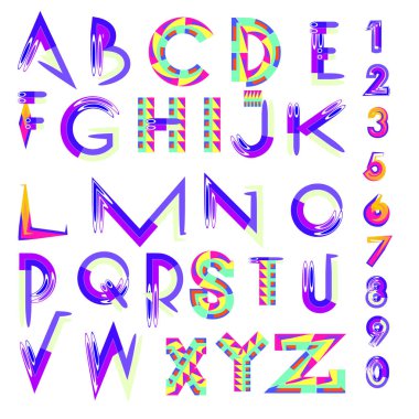 Vektör soyut renkli yazı tipi ve alfabe