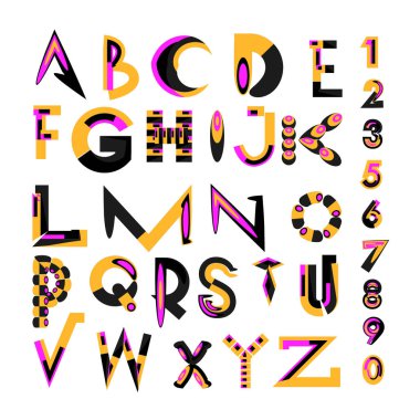 Vektör soyut renkli yazı tipi ve alfabe