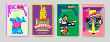 Vektör müzik olay poster tasarım şablonunu ayarlayın. Rock, caz, blues ve hip hop poster tasarımı.