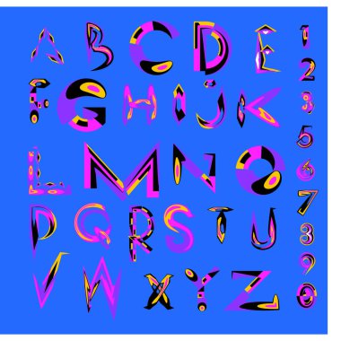 Vektör soyut renkli yazı tipi ve alfabe