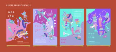 Soyut renkli kolaj poster tasarım şablonu. Serin geometrik ve sıvı kapak tasarımı, vektör afiş poster şablonu