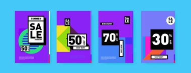 Satış ve indirim poster seti. Banner ve reklam tanıtımı için renkli arka plan.