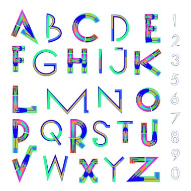 Vektör soyut renkli yazı tipi ve alfabe