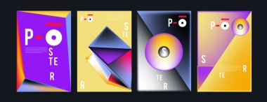 Soyut renkli kolaj poster tasarım şablonu. Serin geometrik ve sıvı kapak tasarımı