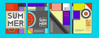 Yaz renkli poster tasarım şablonu. Yaz satış arka plan ve örnek kümesi. Yaz olay poster ve başlık sayfası için minimalist tasarım stil 