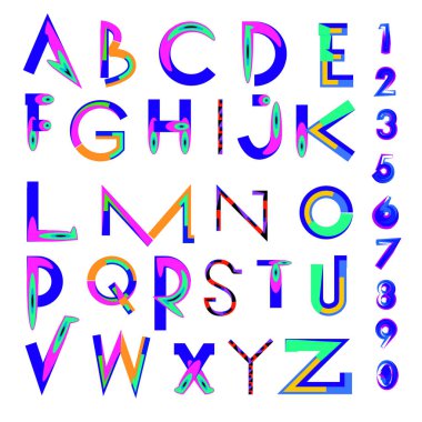 Vektör soyut renkli yazı tipi ve alfabe