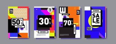 Satış ve indirim poster seti. Banner ve reklam tanıtımı için renkli arka plan.