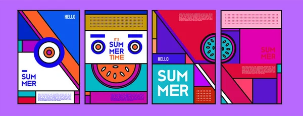 Zomer Kleurrijke Affiche Ontwerpsjabloon Set Zomer Verkoop Achtergrond Afbeelding Minimalistisch — Stockvector