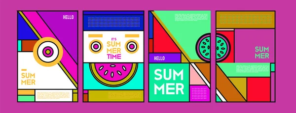 Summer Colorful Poster Design Template Set Summer Sale Background Illustration — Stock Vector