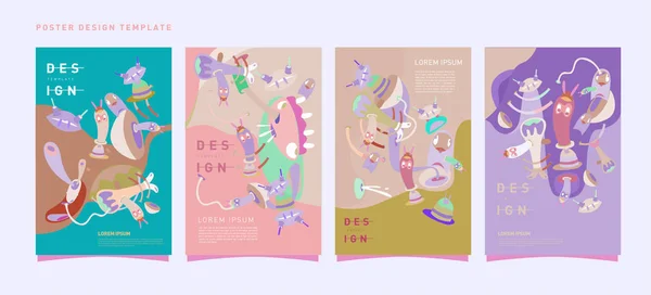Abstrakte Farbenfrohe Collage Plakatentwurf Vorlage Cooles Geometrisches Und Flüssiges Cover — Stockvektor