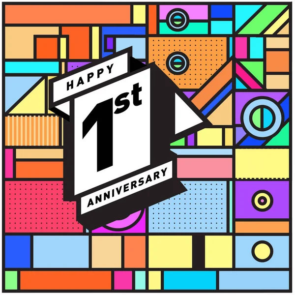 Ano Cartão Aniversário Com Fundo Colorido Logotipo Aniversário Primeiro Ano — Vetor de Stock