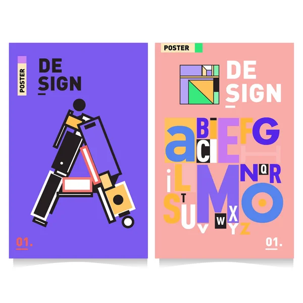 丰富多彩的复古字母的矢量 独特的字体设计和插图模板的技术和机器人风格 海报和标题出版物的版式 — 图库矢量图片