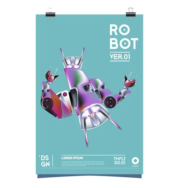 Ilustracja Wektorowa Realistyczne Robot Robot Zabawka Szablon Projektu Festiwal Plakatu — Wektor stockowy