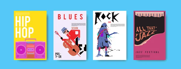 Wektor Zestaw Muzyka Zdarzenia Plakat Projekt Szablon Rock Jazz Blues — Wektor stockowy