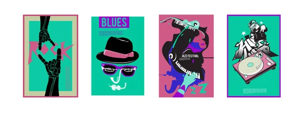 Wektor Zestaw Muzyka Zdarzenia Plakat Projekt Szablon Rock Jazz Blues — Wektor stockowy