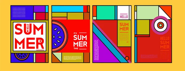 Summer Colorful Poster Design Template Set Summer Sale Background Illustration — Stock Vector