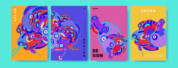 Abstract Kleurrijk Collage Poster Ontwerpsjabloon Doodle Illustratie Vloeistof Cover Ontwerp — Stockvector