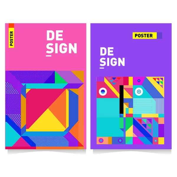 Soyut Renkli Poster Tasarım Şablonu Serin Geometrik Kapak Tasarımı Vektör — Stok Vektör