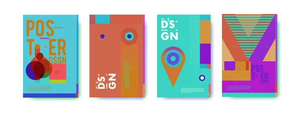 抽象彩色海报设计模板 酷的几何封面设计 矢量横幅海报模板 — 图库矢量图片