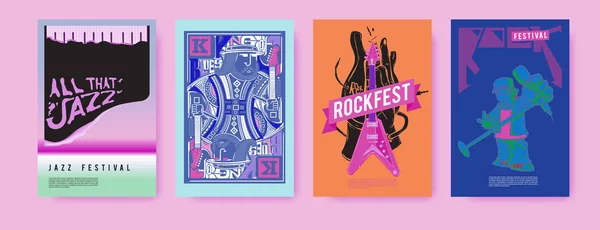 Conjunto Vectorial Plantilla Diseño Póster Evento Musical Diseño Póster Rock — Vector de stock