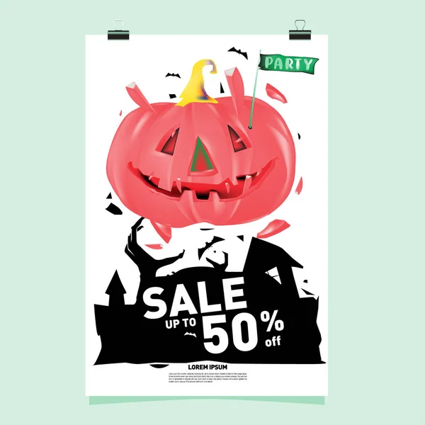 Poster Halloween Sale and Party event. Vector Template Halloween Fall and Autumn season.