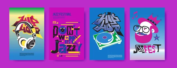 Vektor Set Von Musik Event Poster Design Vorlage Rock Jazz — Stockvektor