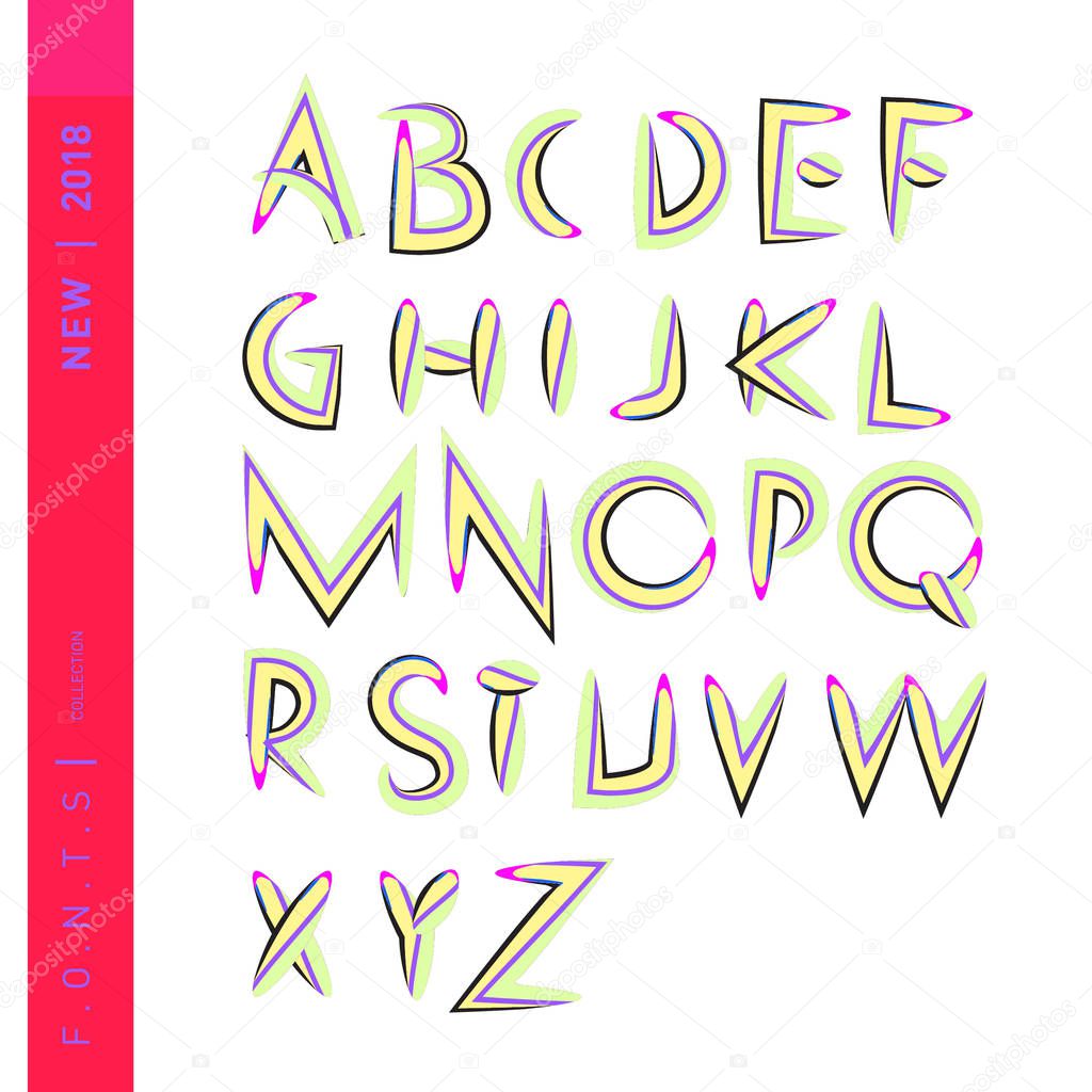 Vector of abstract colorful font and alphabet