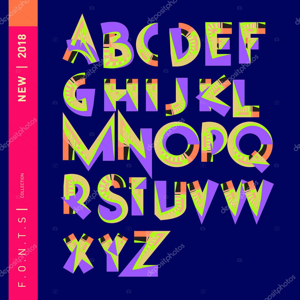 Vector of abstract colorful font and alphabet