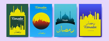 Renkli arka plan tasarımı ile ramazan Kareem için İslam tasarım tebrik kartı şablonu