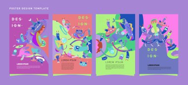 Soyut renkli kolaj poster tasarım şablonu. Serin geometrik ve sıvı kapak tasarımı, vektör afiş poster şablonu