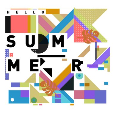 Vektör geometrik Memphis yaz koleksiyonu poster. Tasarım şablonu yaz için tatil sezonu.
