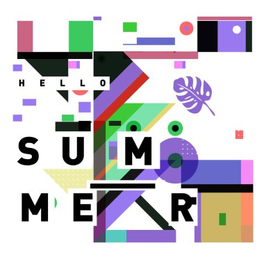 Vektör geometrik Memphis yaz koleksiyonu poster. Tasarım şablonu yaz için tatil sezonu.