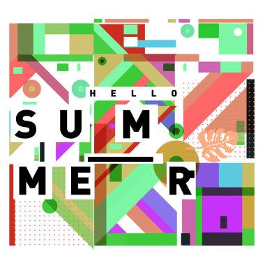 Vektör geometrik Memphis yaz koleksiyonu poster. Tasarım şablonu yaz için tatil sezonu.