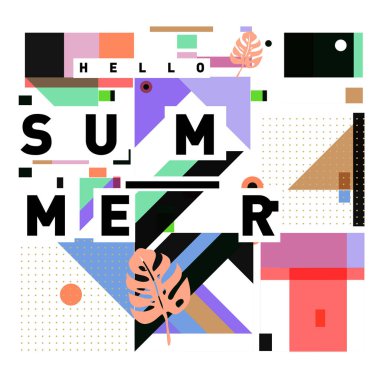 Vektör geometrik Memphis yaz koleksiyonu poster. Tasarım şablonu yaz için tatil sezonu.
