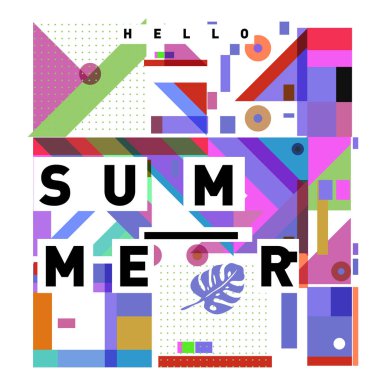 Vektör geometrik Memphis yaz koleksiyonu poster. Tasarım şablonu yaz için tatil sezonu.