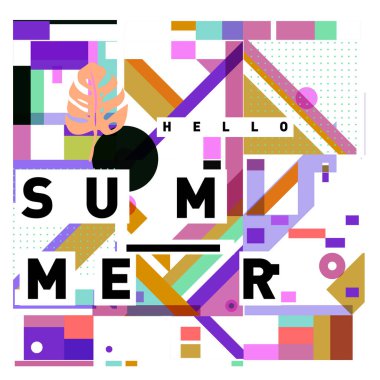 Vektör geometrik Memphis yaz koleksiyonu poster. Tasarım şablonu yaz için tatil sezonu.