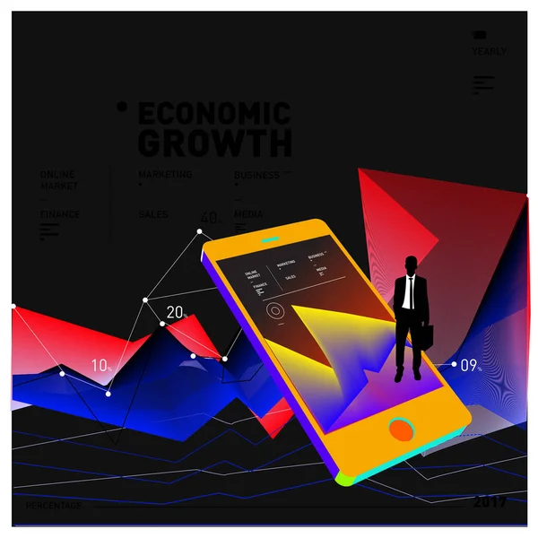 Vektor Illustration Mobilappar Digital Marknadsföring Smart Telefon Och Appar Affisch — Stock vektor