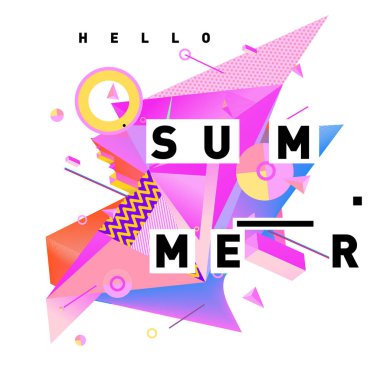 Soyut geometrik yaz poster ve başlık sayfası. Moda ve seyahat indirim ve promosyon ile retro tarzı tasarım. Özel tatil teklif ile vektör çizim.