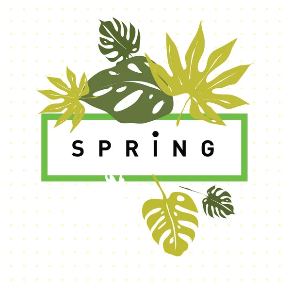 Spring letter with green leaves. Season sale vector label. Foliage lettering. Floral illustration. Springtime poster. For fabric printed, fashion, prints, banner and packaging design