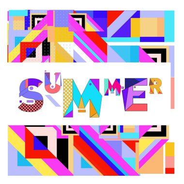 Vektör geometrik Memphis yaz koleksiyonu poster. Tasarım şablonu yaz için tatil sezonu.