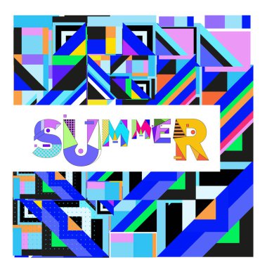 Vektör geometrik Memphis yaz koleksiyonu poster. Tasarım şablonu yaz için tatil sezonu.