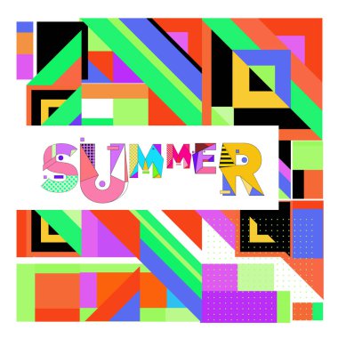 Vektör geometrik Memphis yaz koleksiyonu poster. Tasarım şablonu yaz için tatil sezonu.